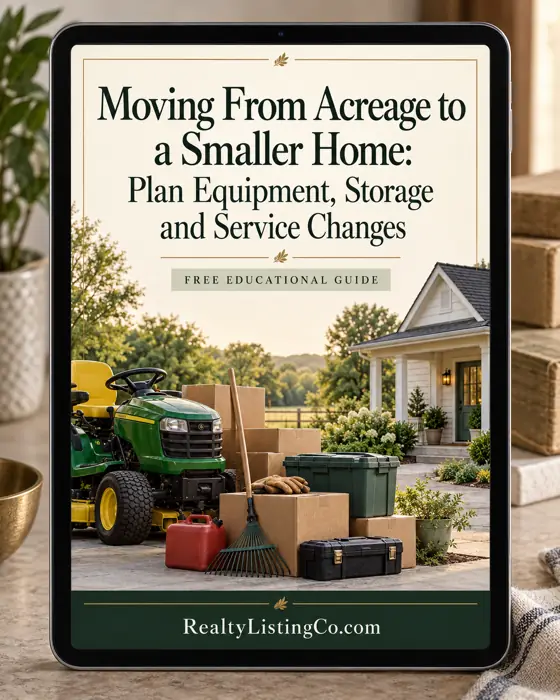 Moving From Acreage to a Smaller Home: Plan Equipment, Storage and Service Changes — individual free educational guide cover