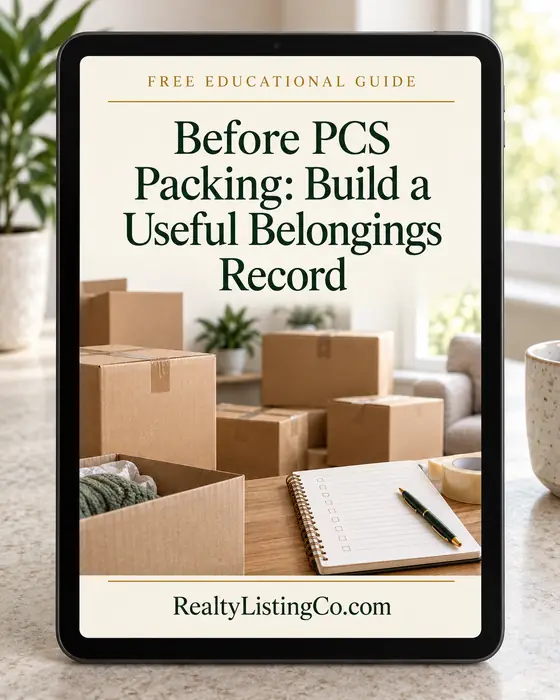 Before PCS Packing: Build a Useful Belongings Record free educational guide cover