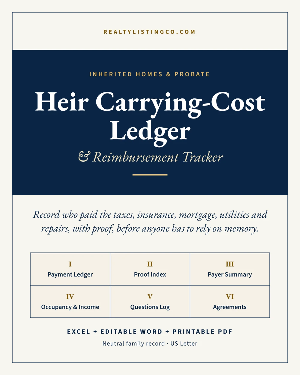 Heir Carrying-Cost Ledger & Reimbursement Tracker cover