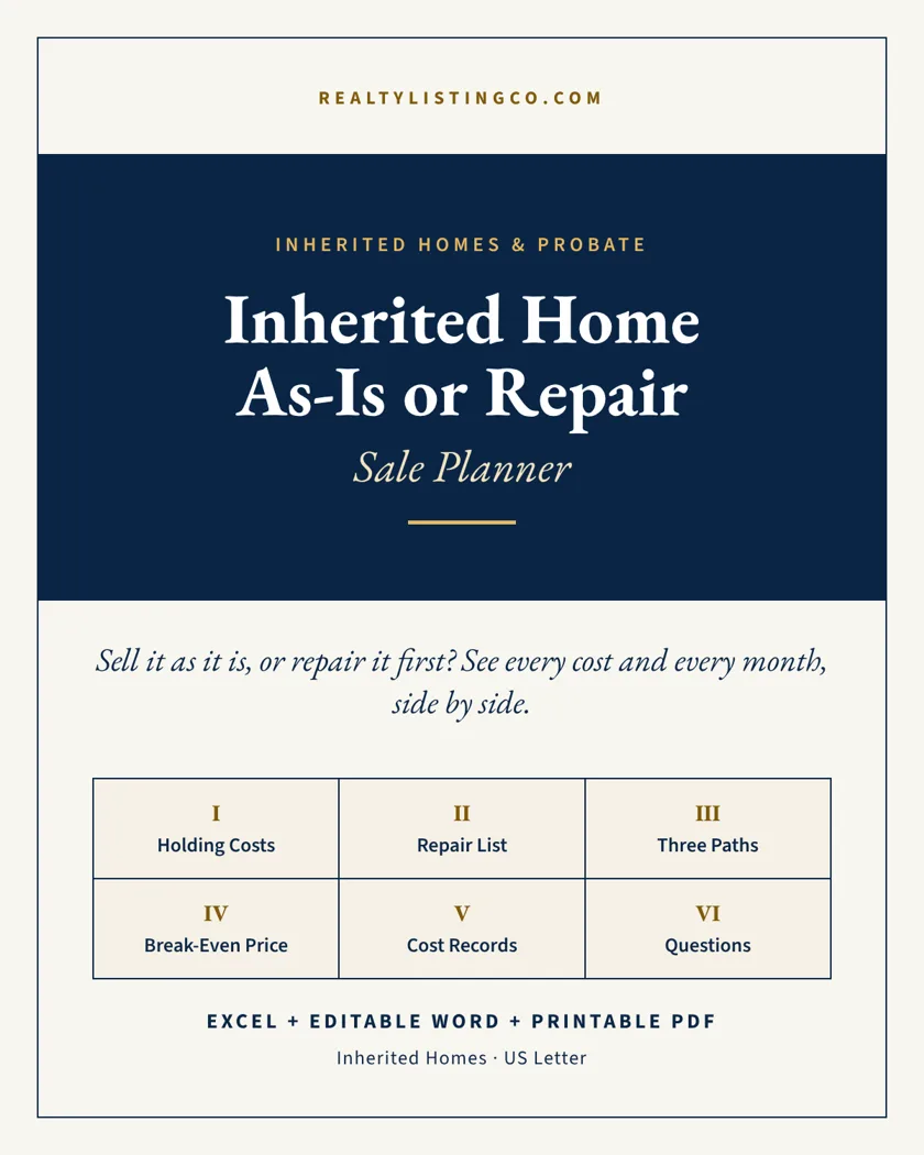 Inherited Home As-Is or Repair Sale Planner concept cover