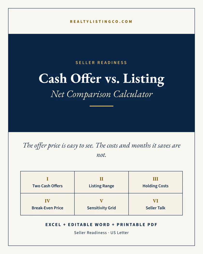 Cash Offer vs. Listing Net Comparison Calculator concept cover