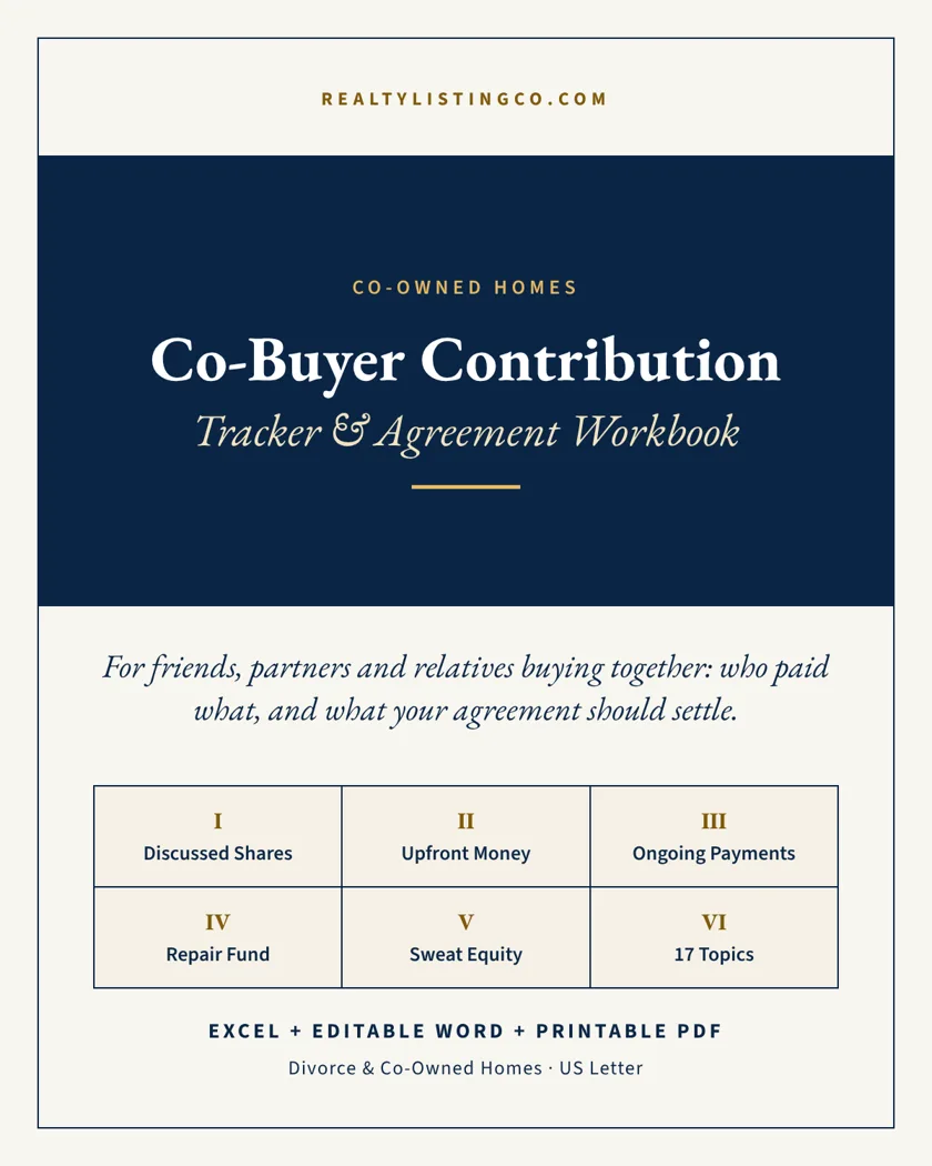 Co-Buyer Contribution Tracker & Agreement Discussion Workbook concept cover